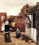 HOOCH, Pieter de Woman and Maid in a Courtyard st oil on canvas